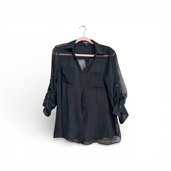 Nicole Miller Tops - Nicole Miller Black Sheer Button-Up Top – Clean Girl